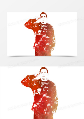 军人敬礼剪影元素