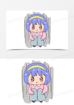 卡通女孩抱膝难过表情包