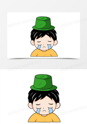 手绘卡通戴绿帽子的男孩子