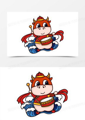 牛年吉祥物打鼓形象免抠元素图