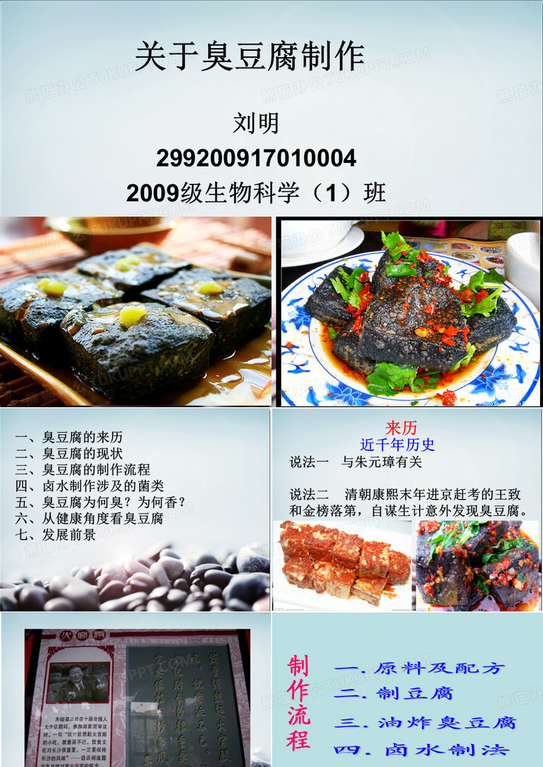 工业微生物学 关于臭豆腐制作论文PPT