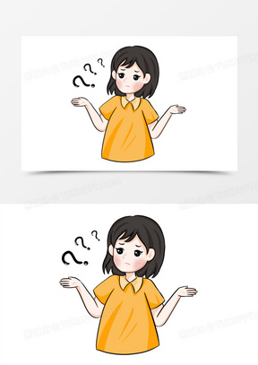 手绘卡通女孩疑问思考表情包