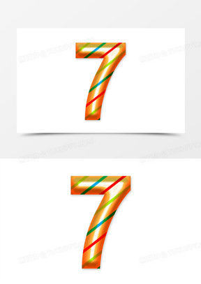 斜纹卡通数字7元素字体设计60绿色渐变3d立体倒计时数字7艺术字170红