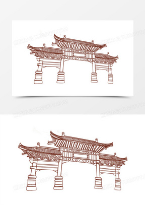 手绘线稿古代牌坊免抠元素