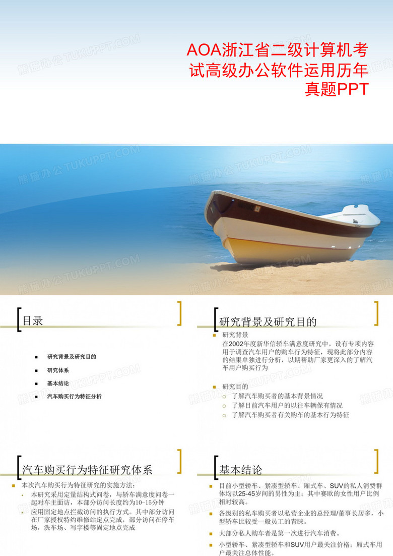 AOA浙江省二级计算机考试高级办公软件运用历年真题PPT