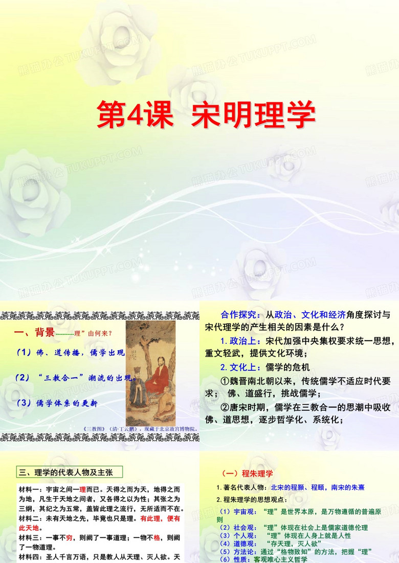 陕西省蓝田县前卫中学高中历史岳麓版必修三课件：第4课 宋明理学(共21张PPT)