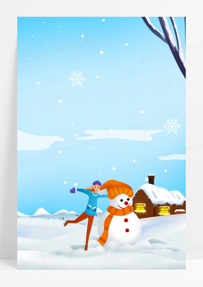 手绘卡通冬天下雪背景