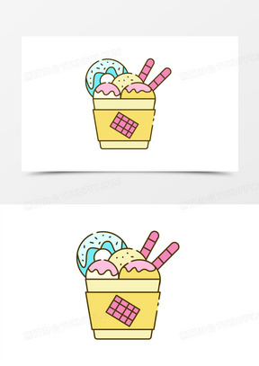 线条风夏日清爽纸杯冰淇淋元素