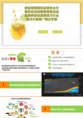 微信营销策划运营优化方案移动互联网营销策划成功案例微信营销技巧行业解决方案推广模式手册53页PPT