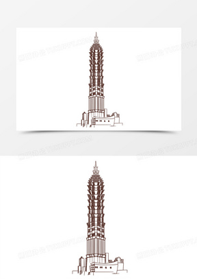 手绘线稿上海标志金茂大厦免抠元素
