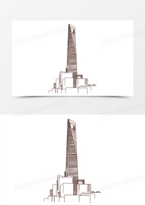 手绘线稿上海环球金融中心标志建筑