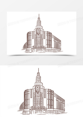 手绘线稿上海百乐门免抠元素