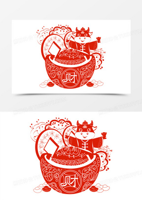 新年发财牛年剪纸矢量图332牛年新年福字灯笼矢量元素1243牛年新年
