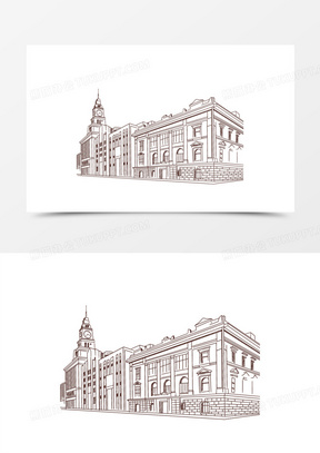 手绘线稿上海外滩免抠元素