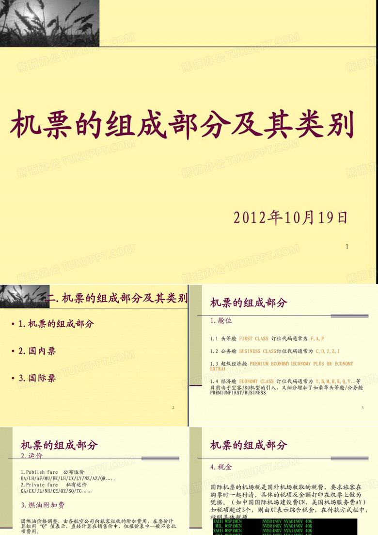 二.国际机票(机票的组成部分及其类别