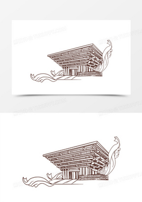 手绘线稿上海世博园免抠元素图