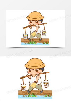 卡通农民育苗施肥场景元素