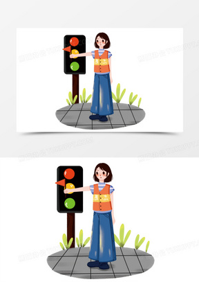 交通志愿者协管插画风素材
