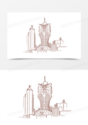手绘线稿澳门酒店免抠元素