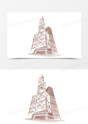 手绘线稿香港中银大厦免抠元素