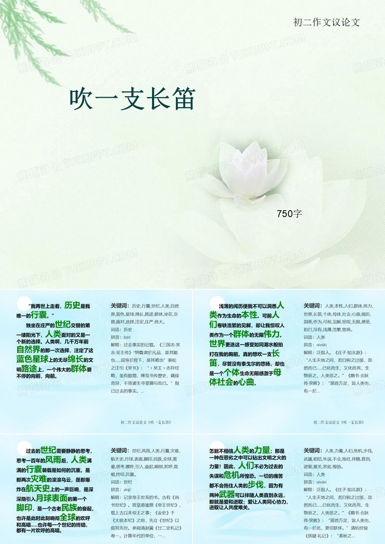 初二作文议论文《吹一支长笛》750字(总10页PPT)