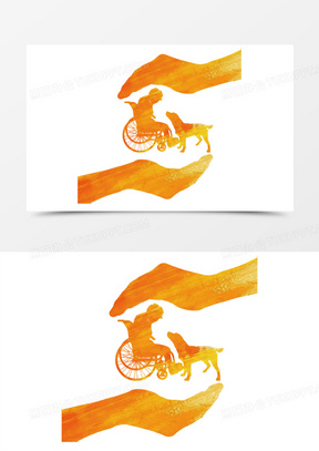 关爱呵护残疾人和导盲犬渐变剪影元素