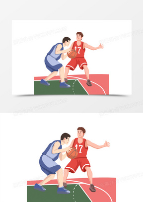 手绘双人篮球对抗素材