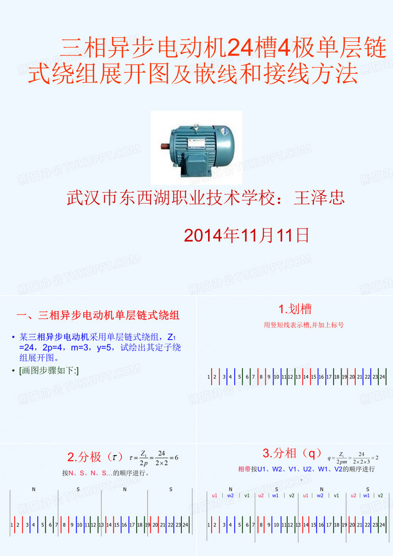 三相异步电动机24槽4极链式绕组展开图及嵌线和接线方法