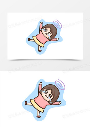 卡通手绘女孩晕倒头晕表情包元素