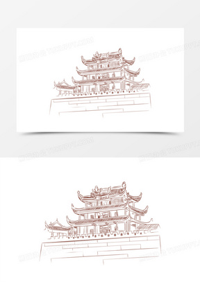 手绘线稿湖南省天心阁建筑免抠元素