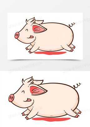 奔跑的卡通猪手绘免抠元素