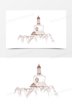 手绘线稿北京北海白塔免抠元素