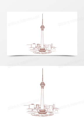 手绘线稿北京电视塔免抠元素