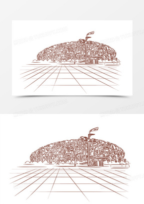 手绘线稿北京鸟巢免抠元素