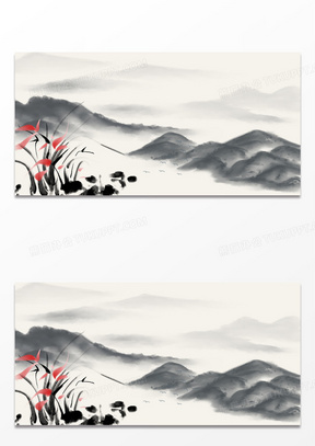 简约水墨山水兰花背景
