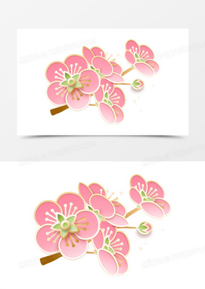 剪纸风粉色桃花免抠矢量装饰元素