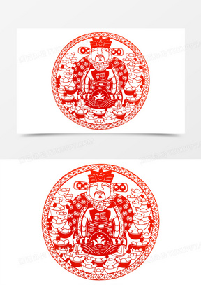 新年福神窗花剪纸免抠元素