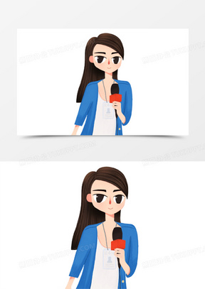 手绘女记者形象免抠插画元素