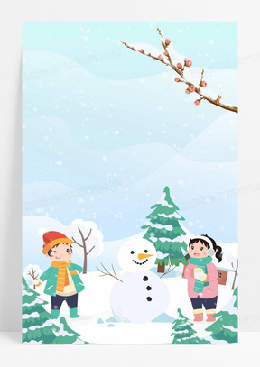 卡通插画风冬日玩耍堆雪人背景