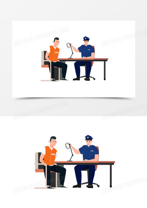 插画风警察审讯犯人场景