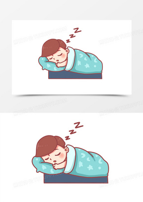 手绘男孩睡觉场景免抠素材