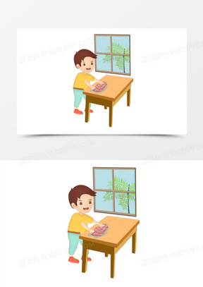 小男孩擦桌子做家务场景元素
