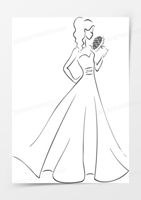 拿手捧花穿婚纱的新娘矢量