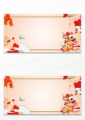 新年国潮舞狮喜庆插画背景