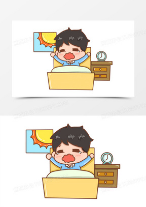 卡通手绘早起伸懒腰表情素材350卡通手绘打工人早起的一天免抠元素400