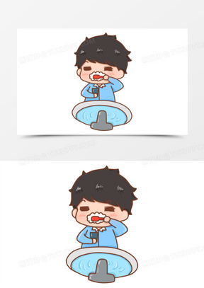 卡通男孩寒假生活洗漱免抠元素