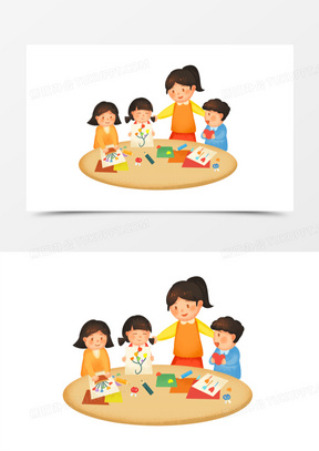 421卡通小女孩上手工课做手工免抠元素300手绘手工课陶艺绘制元素3