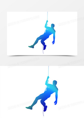人物攀岩蓝色剪影元素