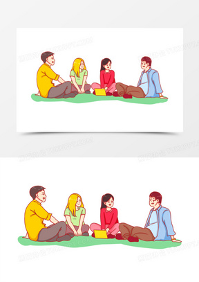 手绘卡通交流聊天的大学生场景素材