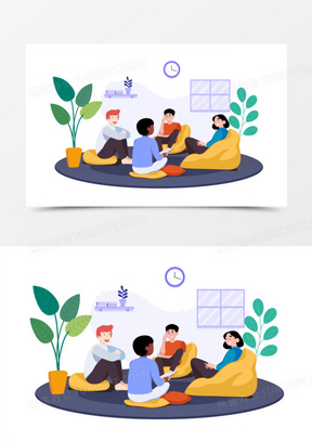 大学生一起休闲交谈场景元素